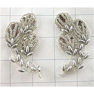 SILVER BEADED FLOWER PAIR 3"