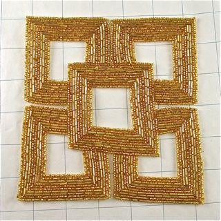 Design Motif Squares Gold Beaded 6" x 6"