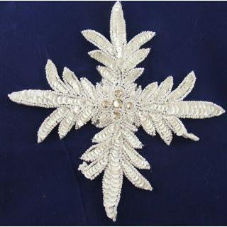 Designer Motif with White Sequins and Beads and Rhinestones 7" x 7"
