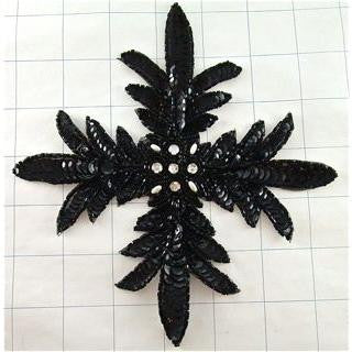 Flower with Black Sequin and Beads with Rhinestone 7" x7"