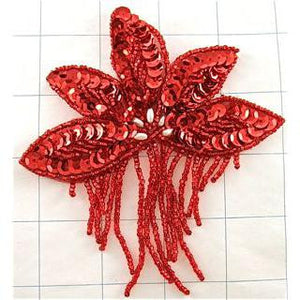 Epaulet with Red Sequins and White Beads 4" x 4"