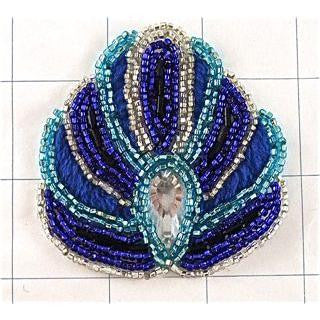 Designer Motif with Turquoise and Blue Beads 2.5" x 2.5"