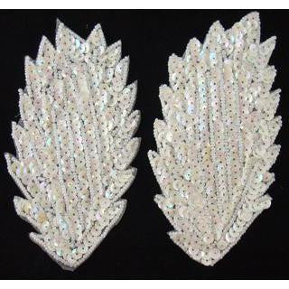 Leaf Pair with White Sequins and Beads 5" X 2.5"