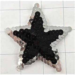 Star with Black and Silver Sequins 3" x 3"