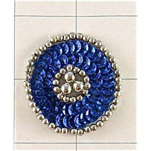 Designer Motif Royal Blue Circle with Silver Beads 1.5"
