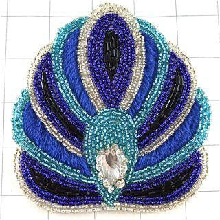 Designer Motif with Blue Colored Beads and Stone 5" x 4.5"