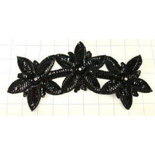 Load image into Gallery viewer, Triple Flower with Black Sequins and Rhinestone 9.5&quot; x 4&quot;