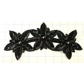 Triple Flower with Black Sequins and Rhinestone 9.5