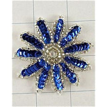 Load image into Gallery viewer, Flower Blue Sequin with Silver Trim and Rhinestone 2&quot;