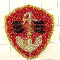Anchor Emblem with Red, Gold, Silver and Black Beads 3.25