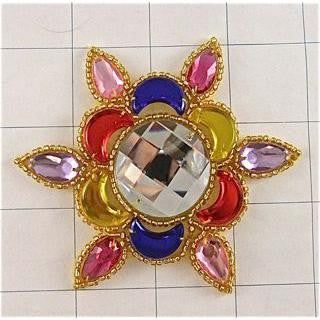 Designer Jewel Motif with Pink, red, blue Stones 3.5"