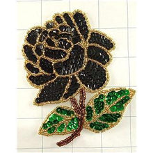 Load image into Gallery viewer, Flower Rose Black with Gold Beads and Sequins 4&quot; x 3&quot;