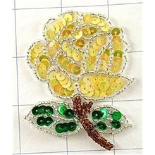 Load image into Gallery viewer, Flower Rose Yellow Green Bronze Sequins and Silver Beads 3&quot; x 2.25&quot;