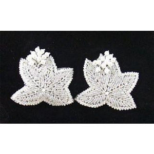 Epaulets Leaf Pair with Iridescent Sequins and Beads 3" x 2.5"