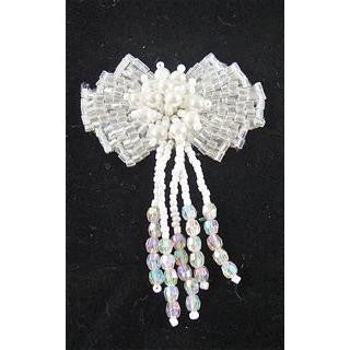 Epaulet White Beads Bow 3" x 2"