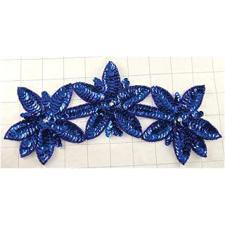 Triple Flower with Royal Blue Sequins 9.5" x 4"