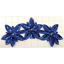 Load image into Gallery viewer, Triple Flower with Royal Blue Sequins 9.5&quot; x 4&quot;