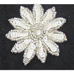 Flower with White Sequins and Rhinestone 2"