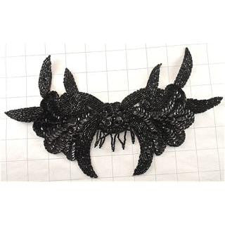 Designer Flower Black Sequin 10" x 6"