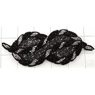 Designer Motif Double Circle Black Silver Beads 5.5" x 2"