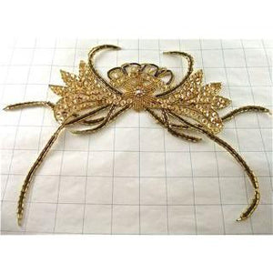 Designer Motif Crab Shaped Gold Sequins Beads and Rhinstones 7" x 8"