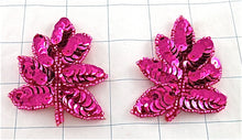 Load image into Gallery viewer, Leaf Pair with Fuchsia Sequins and Beads 2&quot; x 1.5&quot;