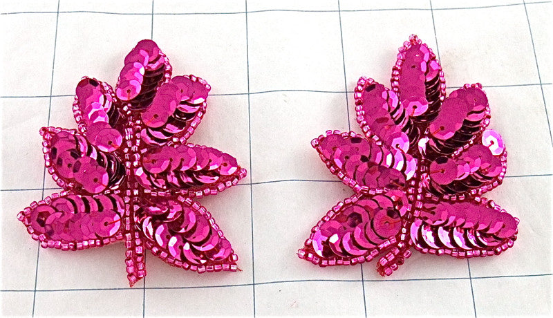 Leaf Pair with Fuchsia Sequins and Beads 2
