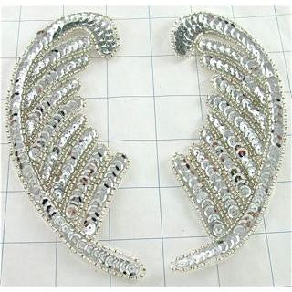 SILVER SEQUIN PAIR LEAF SHAPE 6" x 3"