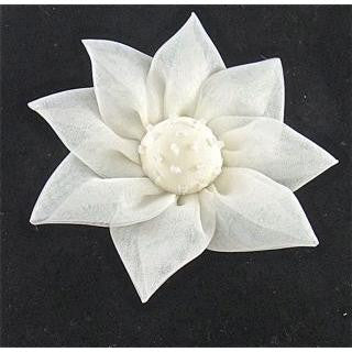 Flower White Silk with Beads 4"