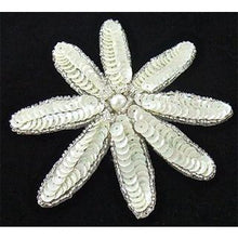 Load image into Gallery viewer, Flower with White Sequins and Silver Beads with Pearl 4&quot; x 4&quot;