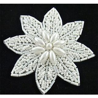 Flower with White Beads and Pearls 3.5"