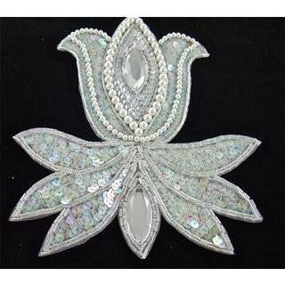 Tulip Accent with Iridescent Clear Sequins and Beads - Two Large Rhinestones and Pearl Accents 8" x 6"