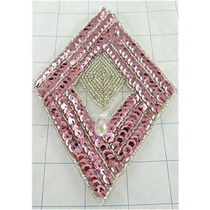 Designer Motif Pink with Silver Beaded Trim 6" x 4"