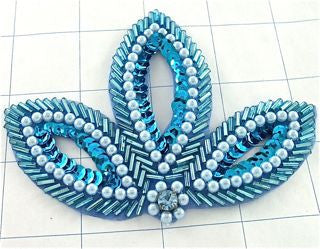 Leaf with Turquoise Beads Pearls and Rhinestone 4.5 X 3"