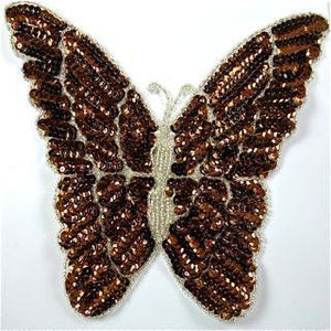 Butterfly with Bronze Sequins and Silver Beads 7" x 7"