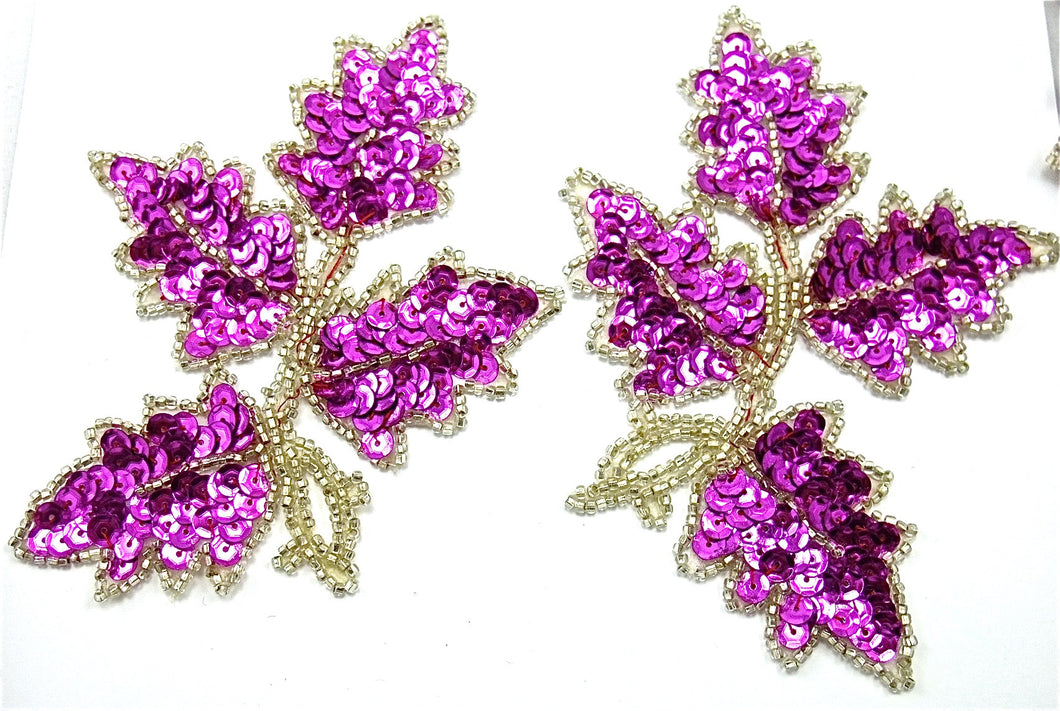 Leaf with Fuchsia Sequins and Silver Beads 4.5