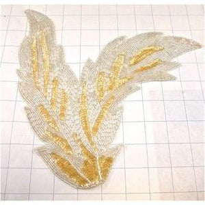 Leaf with Lite Yellow and White Sequins and Beads 9.5" x 8 .5"