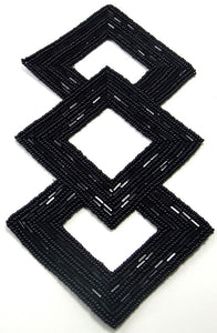 Designer Motif Three Squares Black Beaded 5" x 2.5"