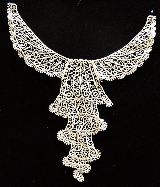 Designer motif neckline with cream embroidered lace 14" x 12"
