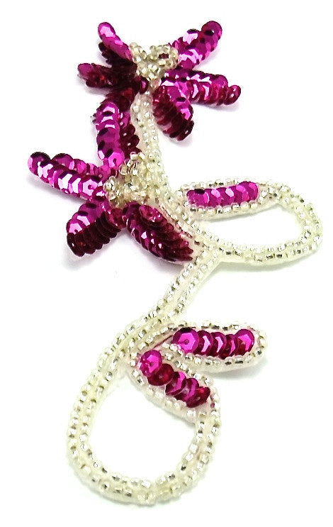 Flower Single with Fuchsia Sequins and Silver Beads Rhinestones 5.5
