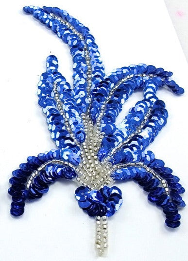 Flower Motif with Royal Blue Sequins and Silver Beads 6" x 3.25"
