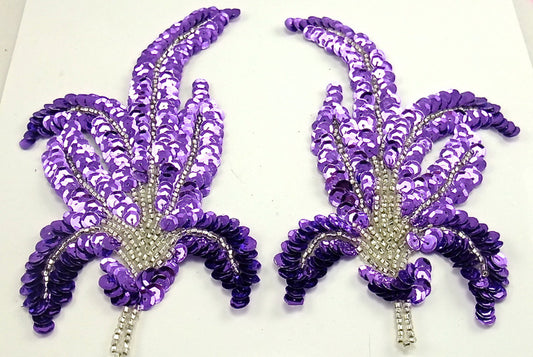 Flower Pair with Mauve Sequins and Silver Beads 6" x 3.5"