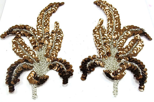 Leaf Single with Bronze Sequins and Silver Beads 6 " x 3"