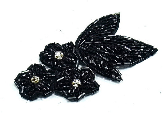 Flower Three each with Black Beads and Three Rhinestones 3" x 2"