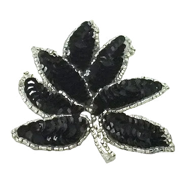 Leaf Pair with Black Sequins and Silver Beads 4" x 3"