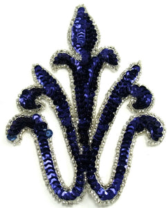 Designer Motif with Dark Navy Sequins Silver Beads 4" x 6"
