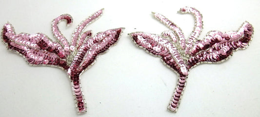 Designer Motif Dancing Leaf with Pink Sequins and Beads 7" x 6"