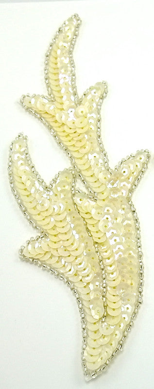 Leaf Single with Cream Sequins and Silver Beads Left Side