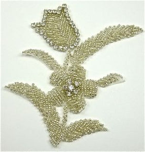 Flower Silver with Beads and Rhinestones 5" x 5"