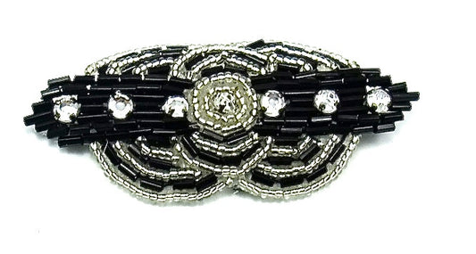 Designer Motif Double Circle Appliqué with Rhinestones Two Colors 3" x 1.5"